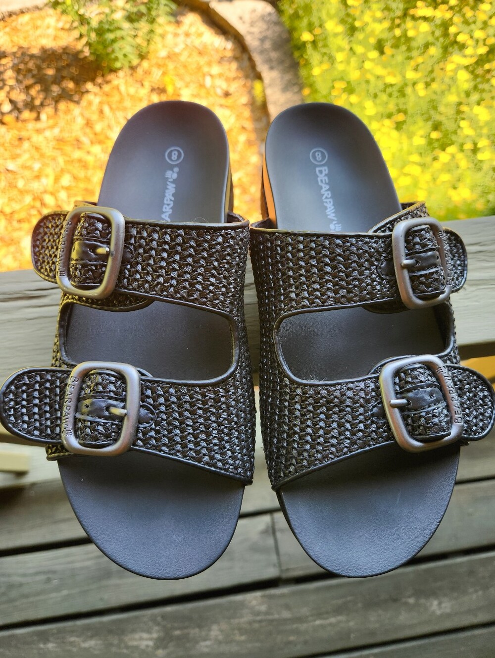 BearPaw Black Textured Double-Buckle Slide Sandals - Picture 2 of 9